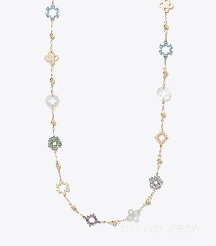 【新品】Forget Me Not 勿忘我系列长款密镶项链 Tory 金/拼色