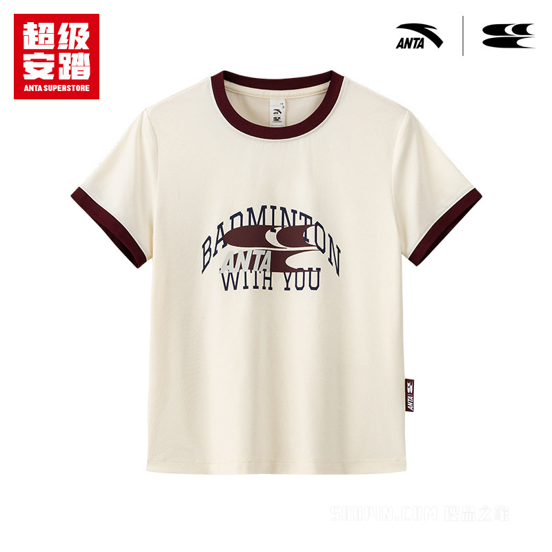 超级安踏x哭喊中心联名｜羽毛球紧身短t撞色短T恤162638127U