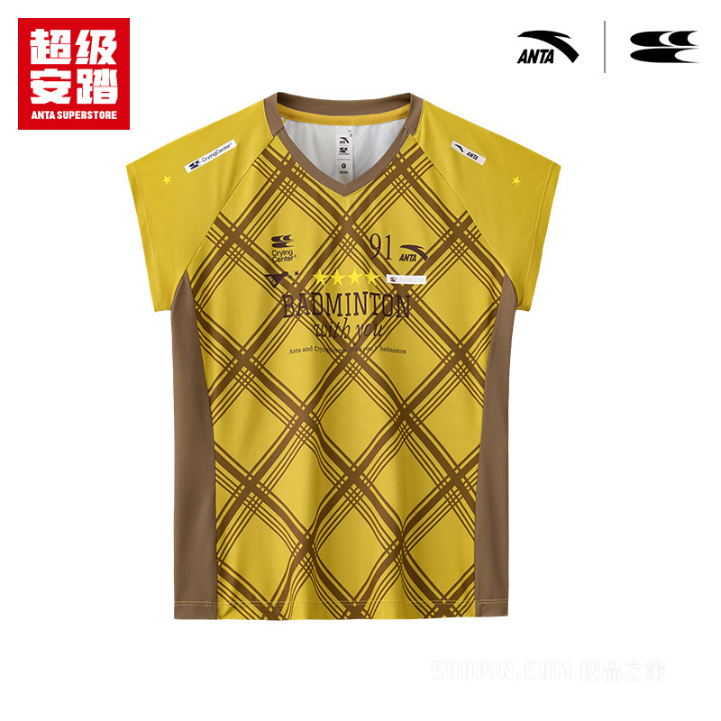 超级安踏x哭喊中心联名｜羽毛球系列格纹飞袖短T恤162638126U
