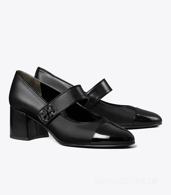 【新品】拼色玛丽珍高跟鞋 纯黑
