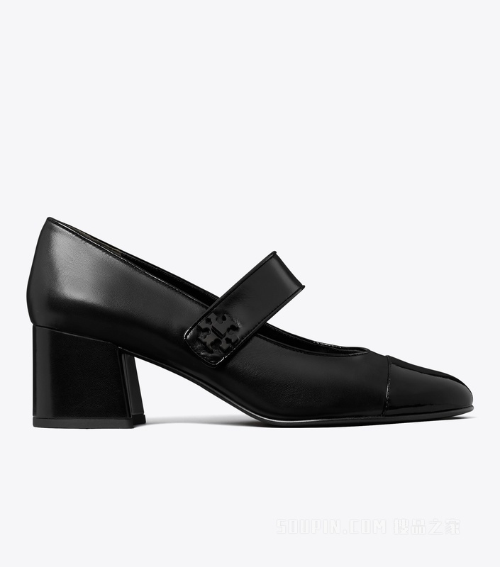 【新品】拼色玛丽珍高跟鞋 纯黑