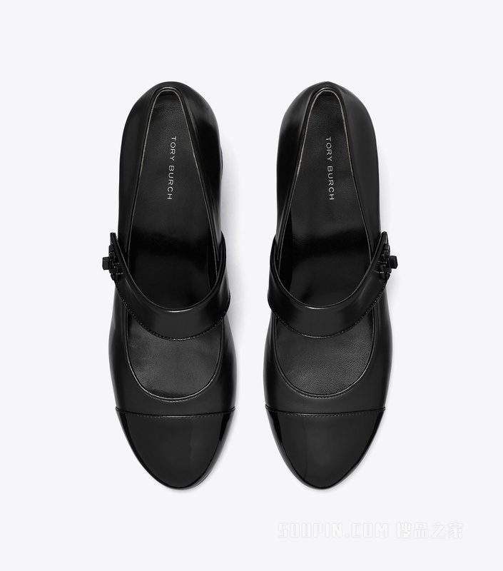 【新品】拼色玛丽珍高跟鞋 纯黑