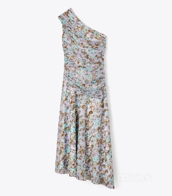 【新品】印花单肩连衣裙 蓝色花卉纹