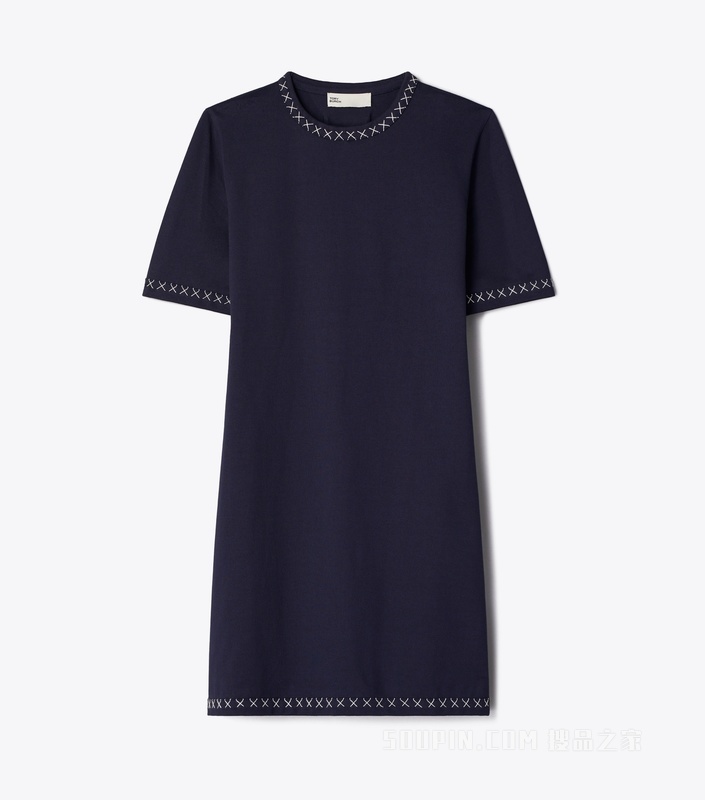 【新品】刺绣棉质 T 恤连衣裙 雾霭海军蓝
