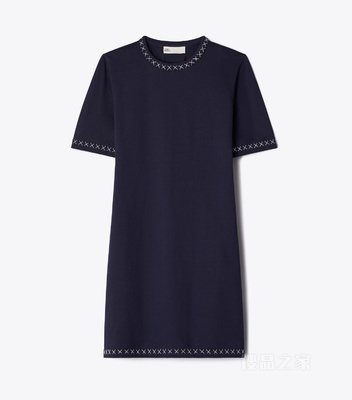 【新品】刺绣棉质 T 恤连衣裙 雾霭海军蓝