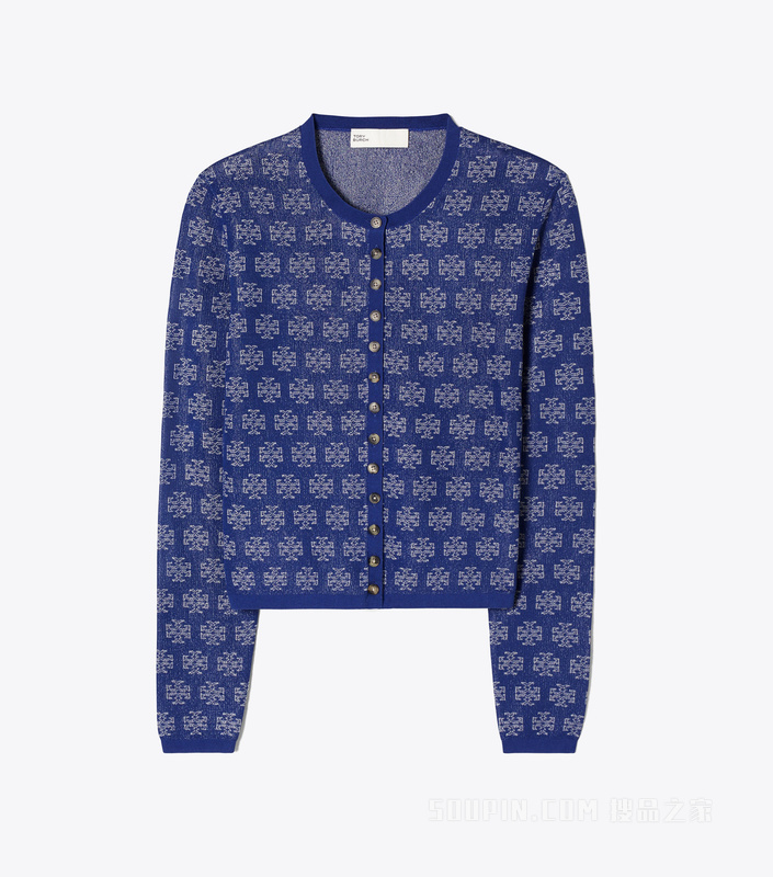 【新品】T Monogram 棉质开衫 蓝色/银色