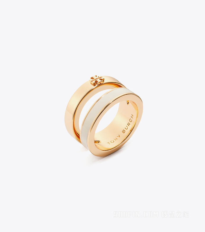 【新品】Icon 经典系列珐琅双环戒指 Tory 金/象牙白