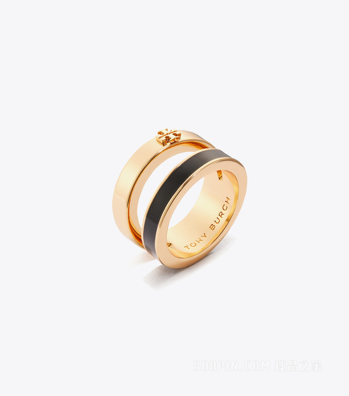 【新品】Icon 经典系列珐琅双环戒指 Tory 金/黑色