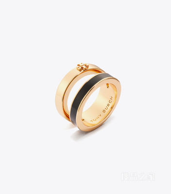 【新品】Icon 经典系列珐琅双环戒指 Tory 金/黑色