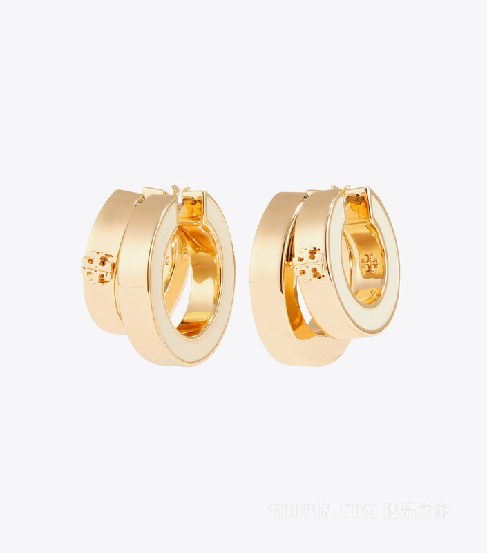 【新品】Icon 经典系列珐琅双圈耳环 Tory 金/象牙白