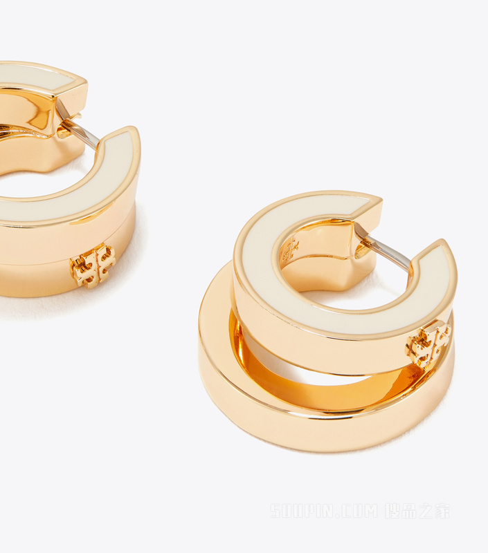【新品】Icon 经典系列珐琅双圈耳环 Tory 金/象牙白