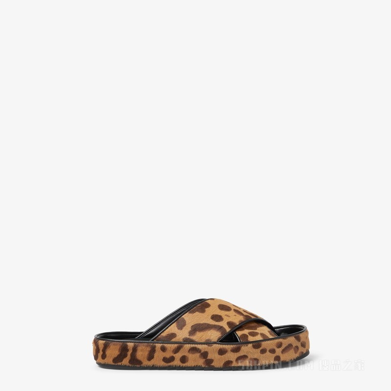 FENDI Double 棕色毛面皮革凉拖鞋