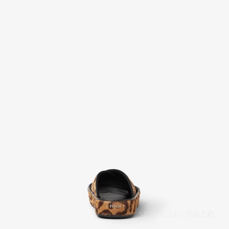 FENDI Double 棕色毛面皮革凉拖鞋