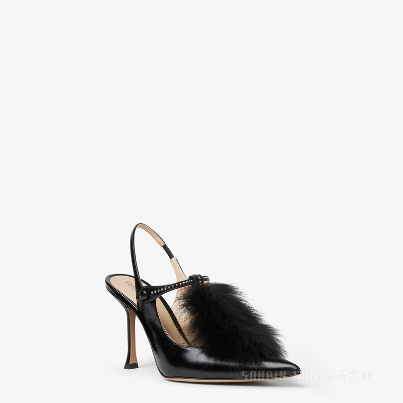 FENDI Noir 黑色皮革露跟鞋