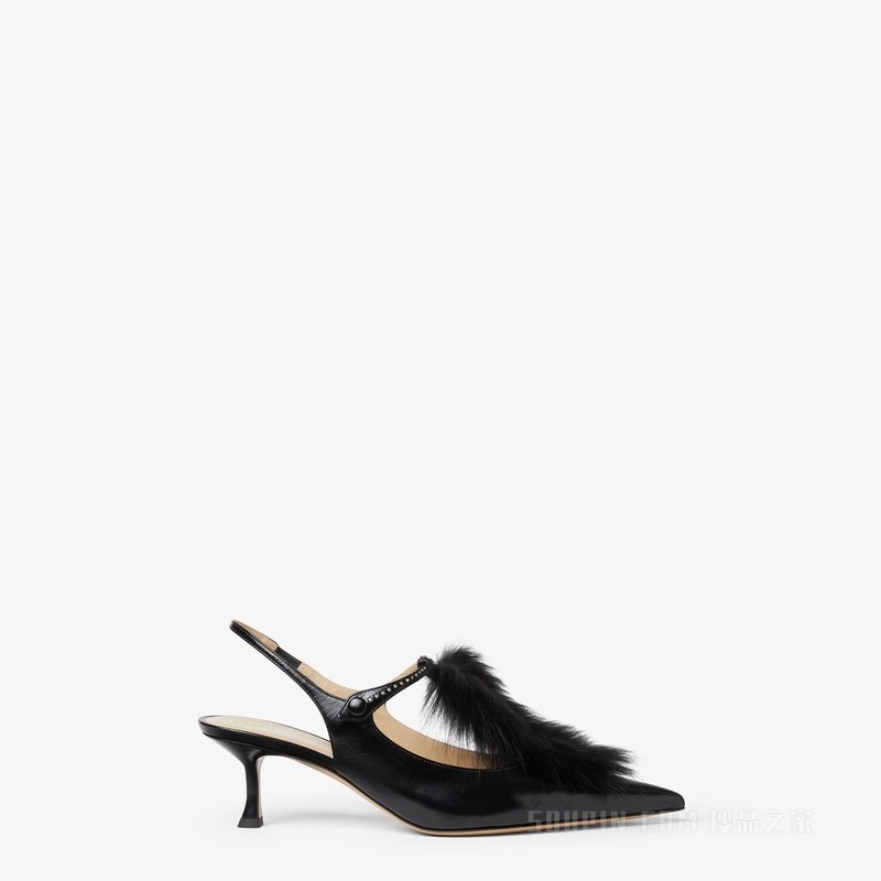 FENDI Noir 黑色皮革露跟鞋