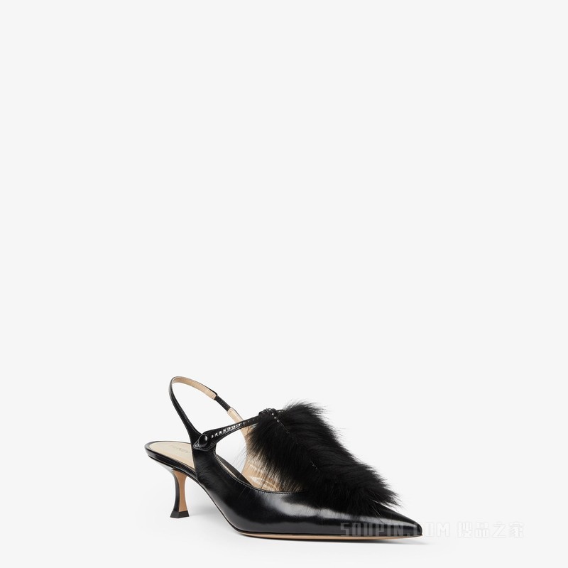 FENDI Noir 黑色皮革露跟鞋