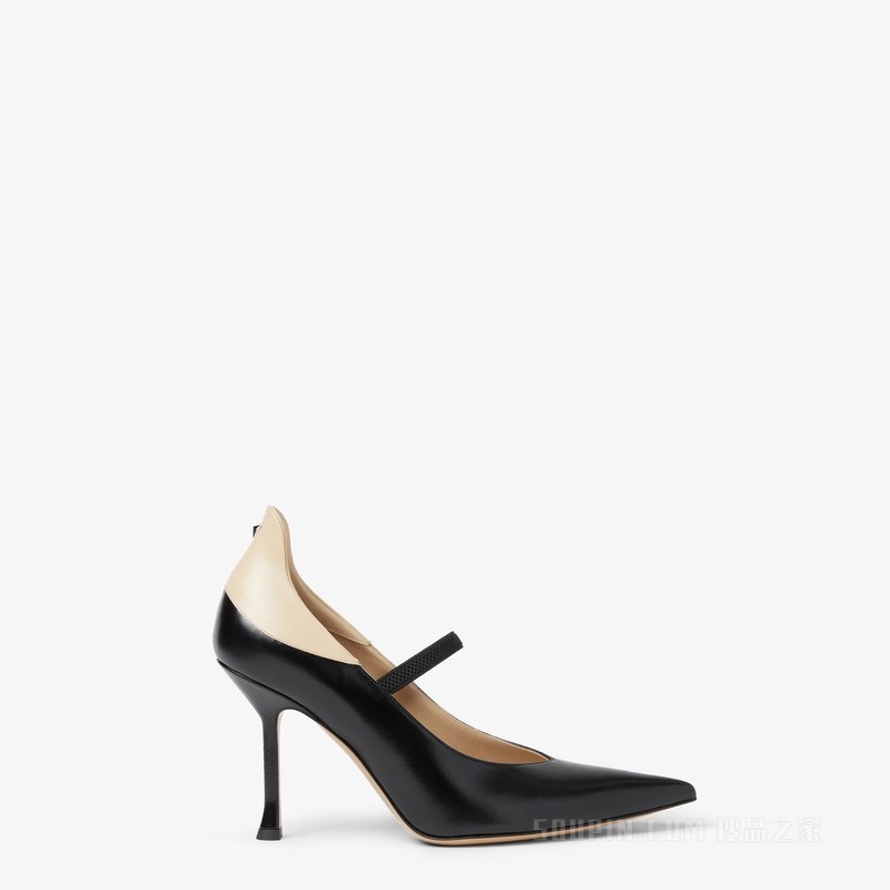 FENDI Nude 黑色和米色皮革高跟鞋
