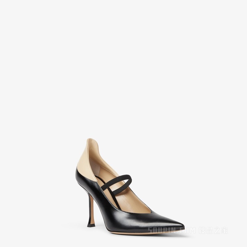 FENDI Nude 黑色和米色皮革高跟鞋