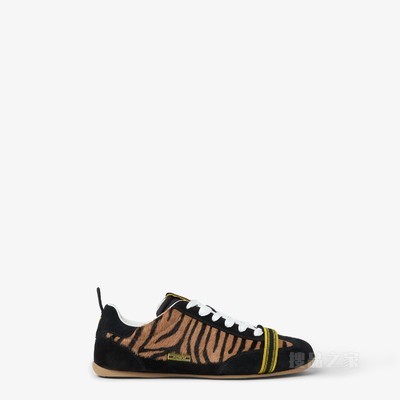 FENDI Wrap运动鞋 棕色和黑色毛面皮革低帮运动鞋