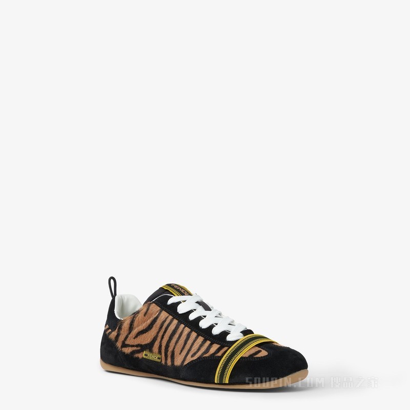 FENDI Wrap运动鞋 棕色和黑色毛面皮革低帮运动鞋