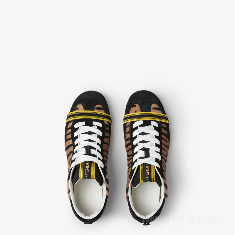 FENDI Wrap运动鞋 棕色和黑色毛面皮革低帮运动鞋