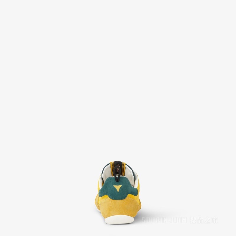 FENDI Wrap运动鞋 黄绿色布料和绒面革低帮鞋