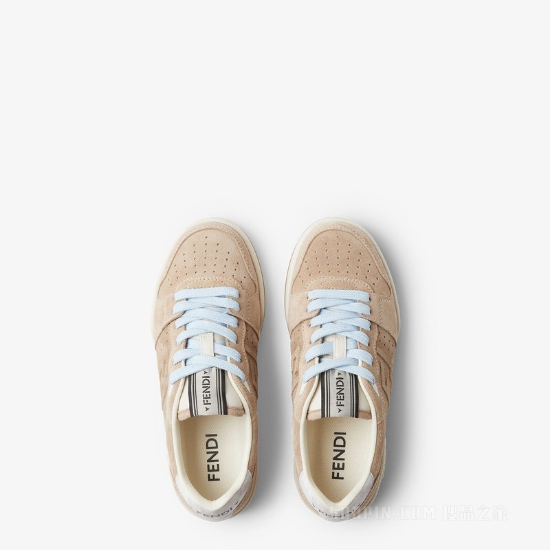 FENDI Match运动鞋 米白色绒面革低帮鞋