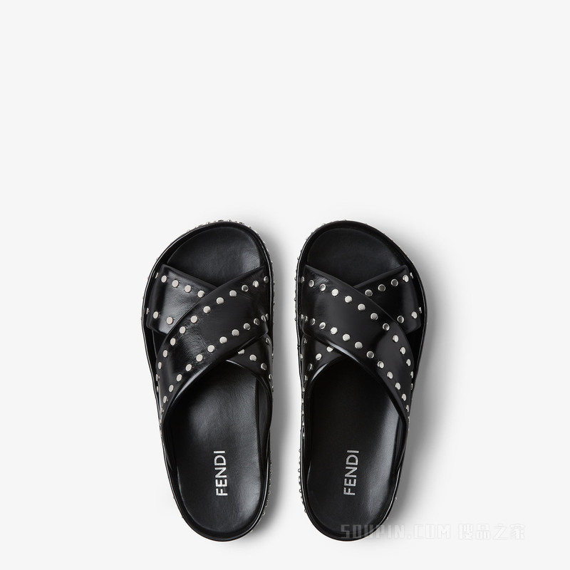 FENDI Double 黑色皮凉鞋