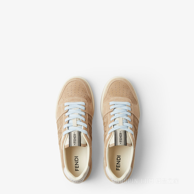 FENDI Match运动鞋 米白色绒面革低帮鞋