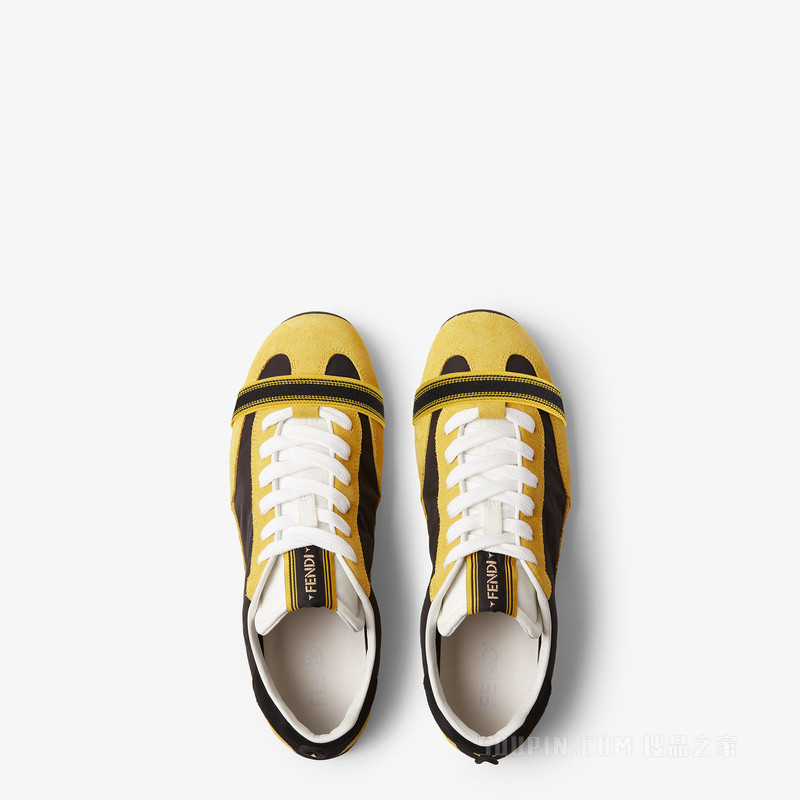 FENDI Wrap运动鞋 黄色和黑色绒面革及布料低帮鞋