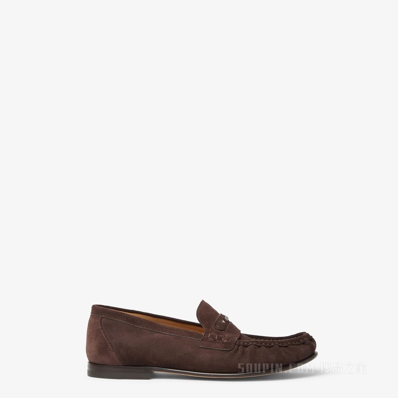 FENDI Scrunch乐福鞋 深棕色绒面革乐福鞋