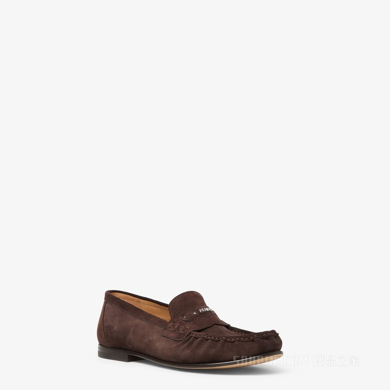 FENDI Scrunch乐福鞋 深棕色绒面革乐福鞋