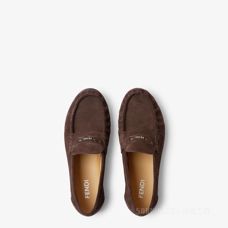 FENDI Scrunch乐福鞋 深棕色绒面革乐福鞋
