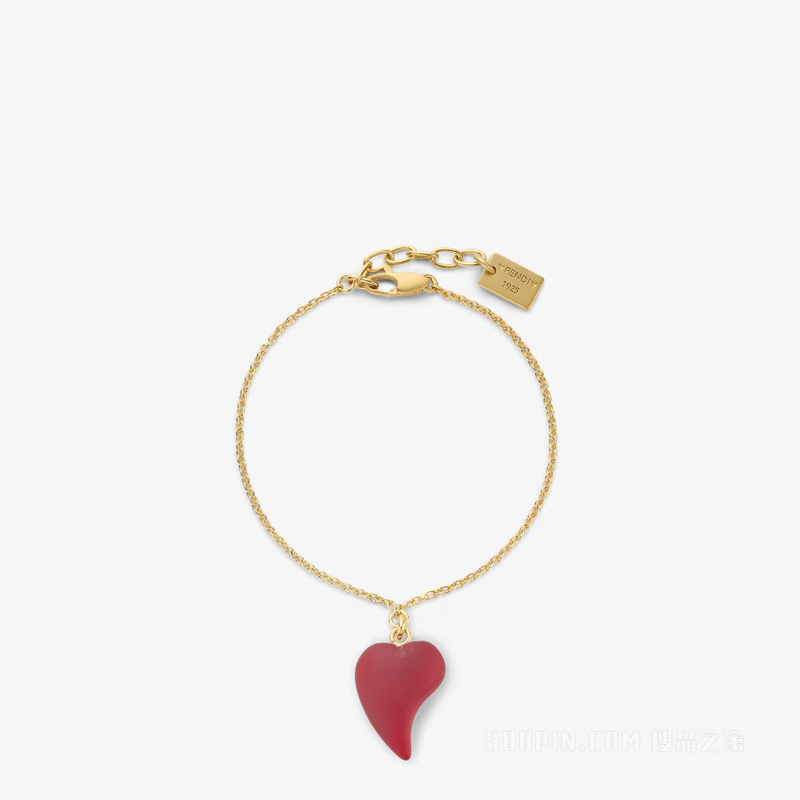 FENDI Heartbeat手链 金色金属和拉丝红色玻璃手链