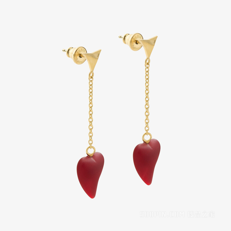 FENDI Heartbeat耳环 金色金属和拉丝红色玻璃耳环
