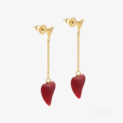 FENDI Heartbeat耳环 金色金属和拉丝红色玻璃耳环