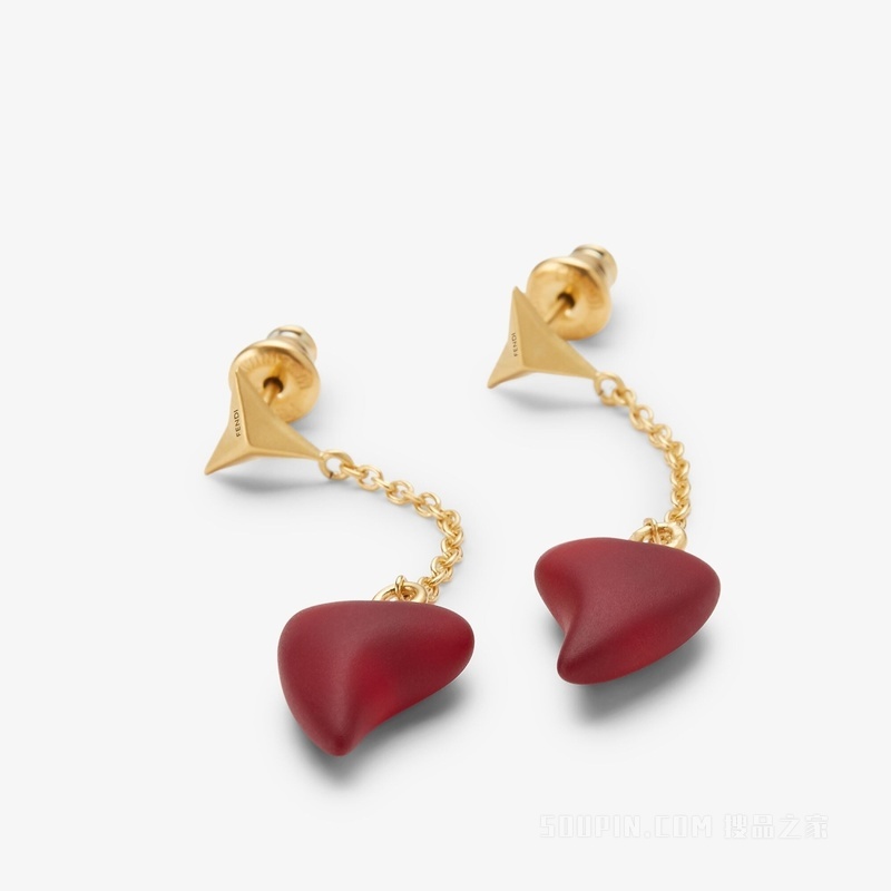 FENDI Heartbeat耳环 金色金属和拉丝红色玻璃耳环