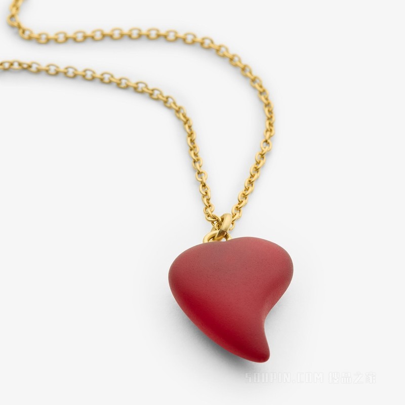FENDI Heartbeat项链 金色金属和红色有机玻璃项链