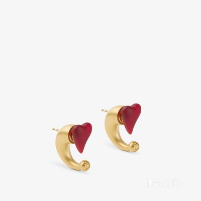 FENDI Heartbeat耳环 金色金属和拉丝红色有机玻璃耳环