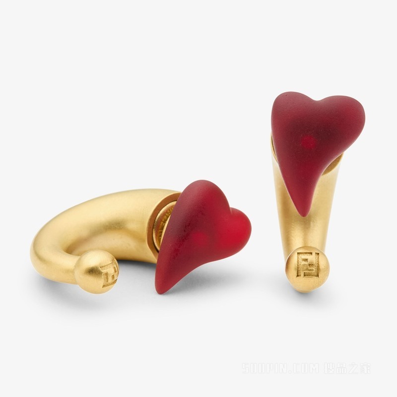 FENDI Heartbeat耳环 金色金属和拉丝红色有机玻璃耳环