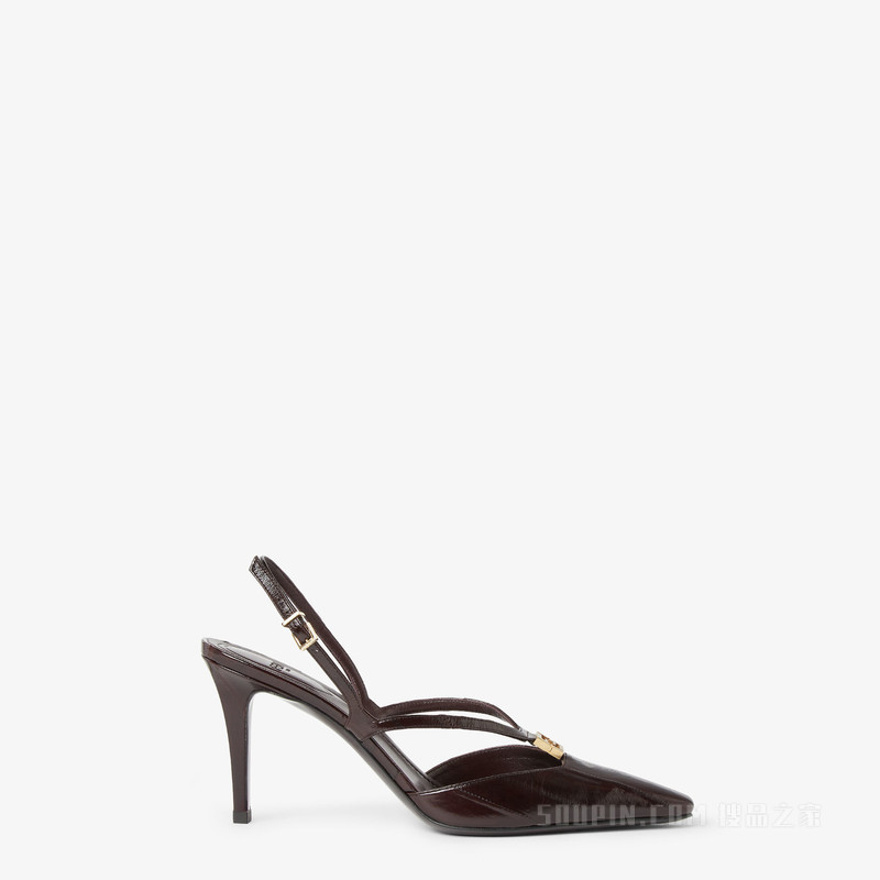 FENDI FFold 棕色鱼皮革高跟露跟鞋