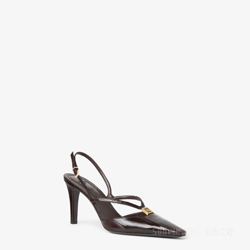 FENDI FFold 棕色鱼皮革高跟露跟鞋