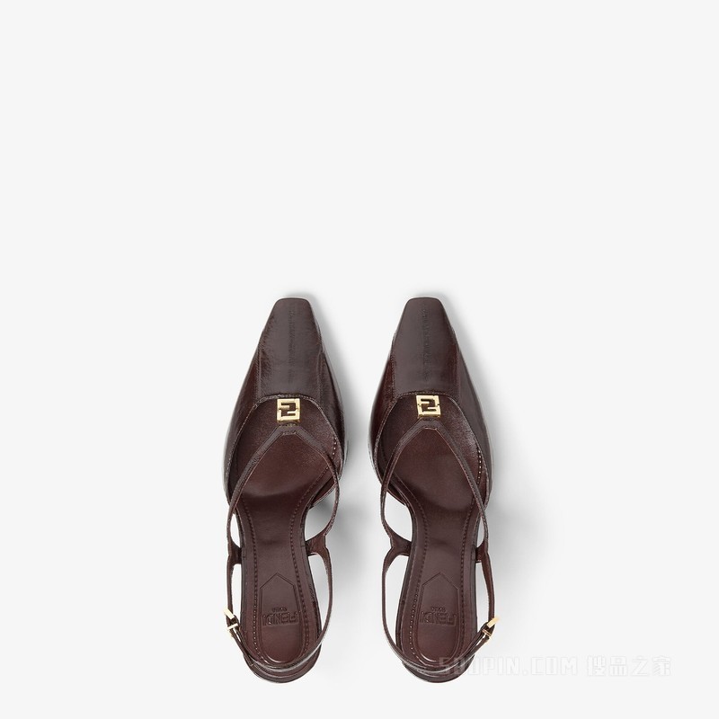 FENDI FFold 棕色鱼皮革高跟露跟鞋