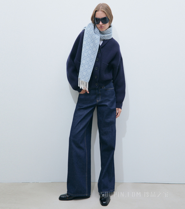 【新品】T Monogram 提花围巾 暮色蓝
