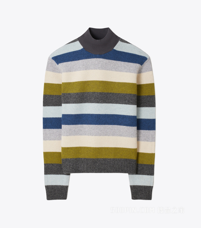 【新品】羊毛高领毛衣 石墨灰多色条纹