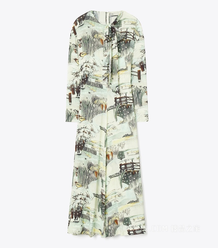 【新品】印花蝴蝶结连衣裙 黄色印花