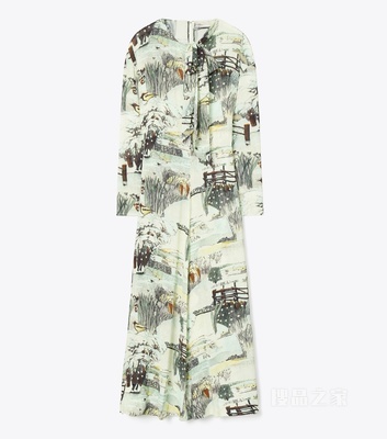 【新品】印花蝴蝶结连衣裙 黄色印花