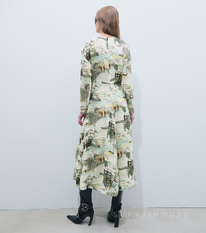 【新品】印花蝴蝶结连衣裙 黄色印花