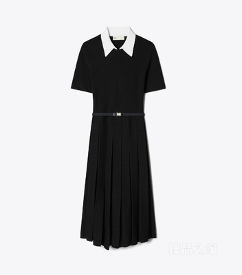 【新品】T Monogram 提花褶裥连衣裙 黑色/白色