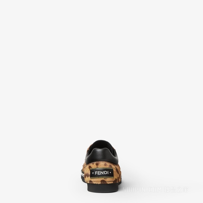 FENDI Fender运动鞋 棕色和黑色卡瓦利诺皮革低帮运动鞋